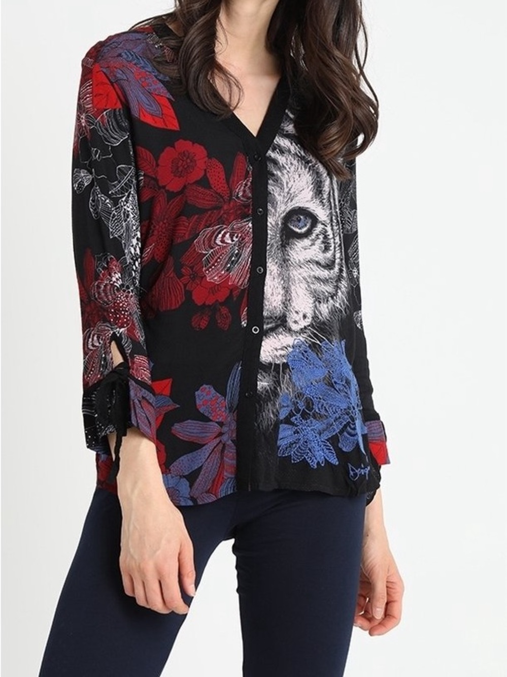 DESIGUAL | Clara Viscose Embroidered Tiger Blouse Size L